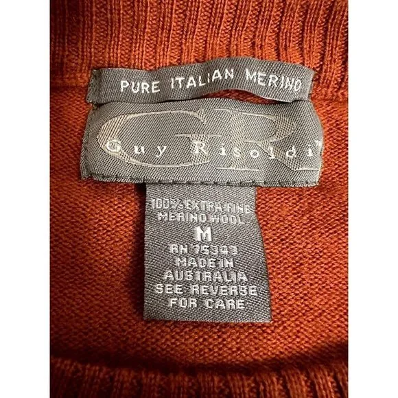 Guy Risoldi 100% Pure Italian Merino Wool Men's Sweater, Size M, Orange, NWT - Picture 10 of 15